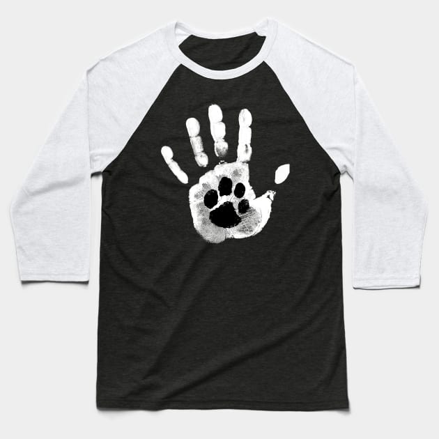 Realistic Handprint with a Dog Paw Baseball T-Shirt by Spiffy Dogz